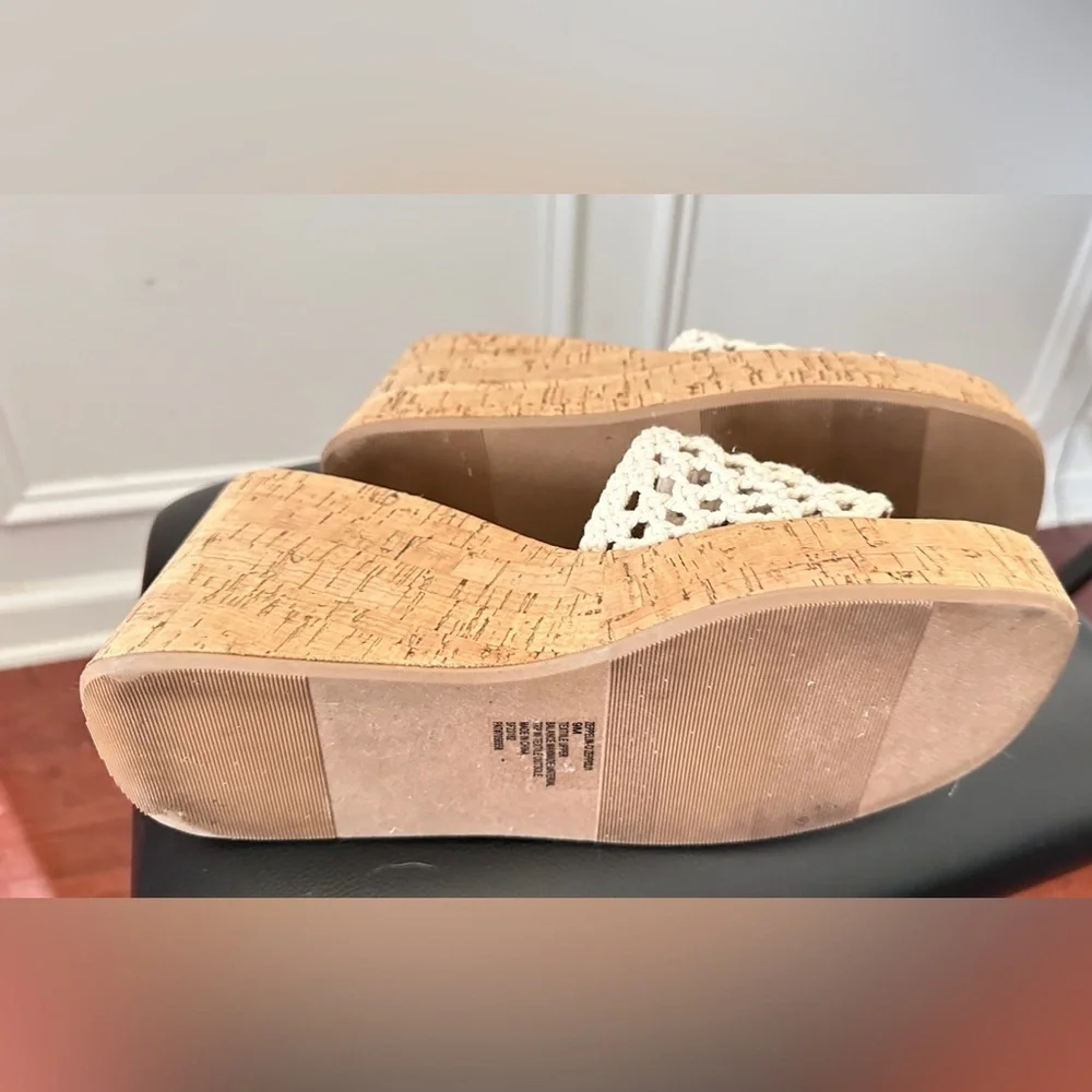 Women's Cream Woven Platform Wedge Sandals